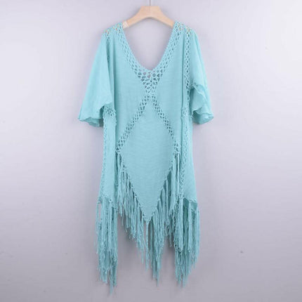 Women's Solid Color Embroidered Cotton Fringe Slit Cover-up Dress at €56.99