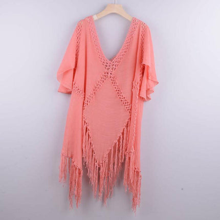 Women's Solid Color Embroidered Cotton Fringe Slit Cover-up Dress at €56.99