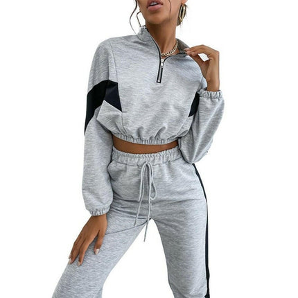 Women's two piece color block long sleeve short sweatshirt suit at €92.99