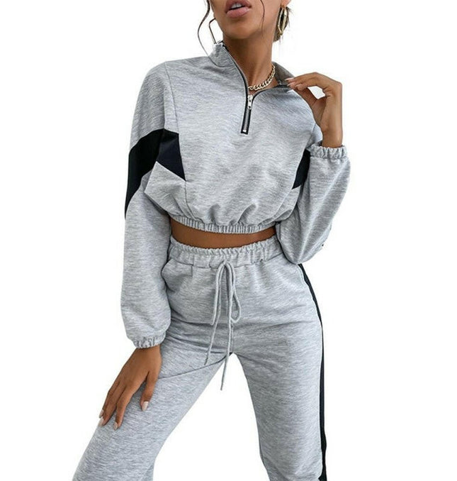 Women's two piece color block long sleeve short sweatshirt suit at €92.99