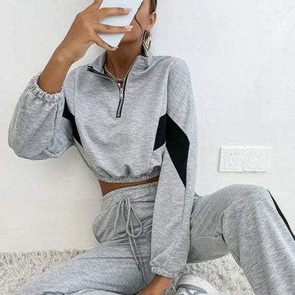 Women's two piece color block long sleeve short sweatshirt suit at €92.99