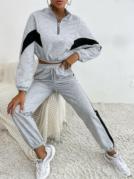 Women's two piece color block long sleeve short sweatshirt suit at €92.99